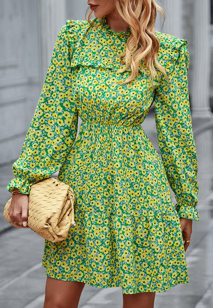 Floral Ruffle Trim Vintage Dress