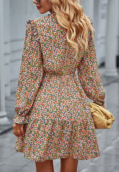 Floral Ruffle Trim Vintage Dress