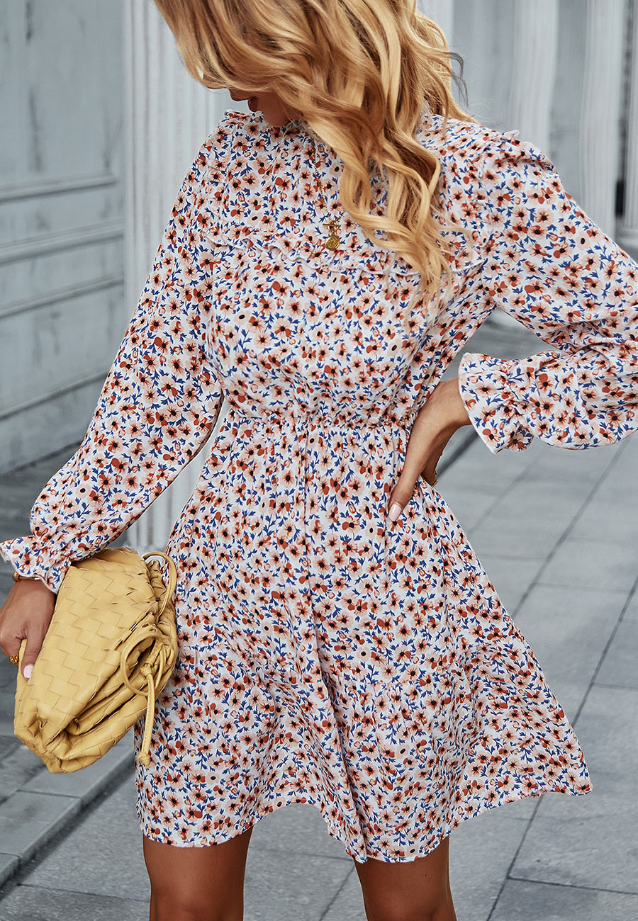 Floral Ruffle Trim Vintage Dress