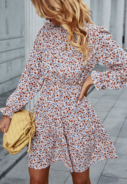 Floral Ruffle Trim Vintage Dress