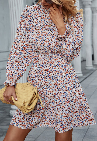 Floral Ruffle Trim Vintage Dress