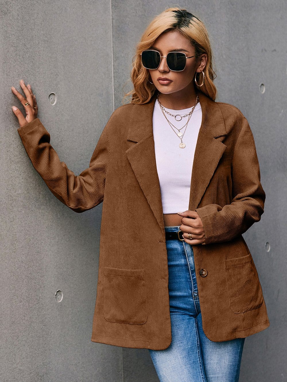 Blazer de pana con cuello de solapa 
