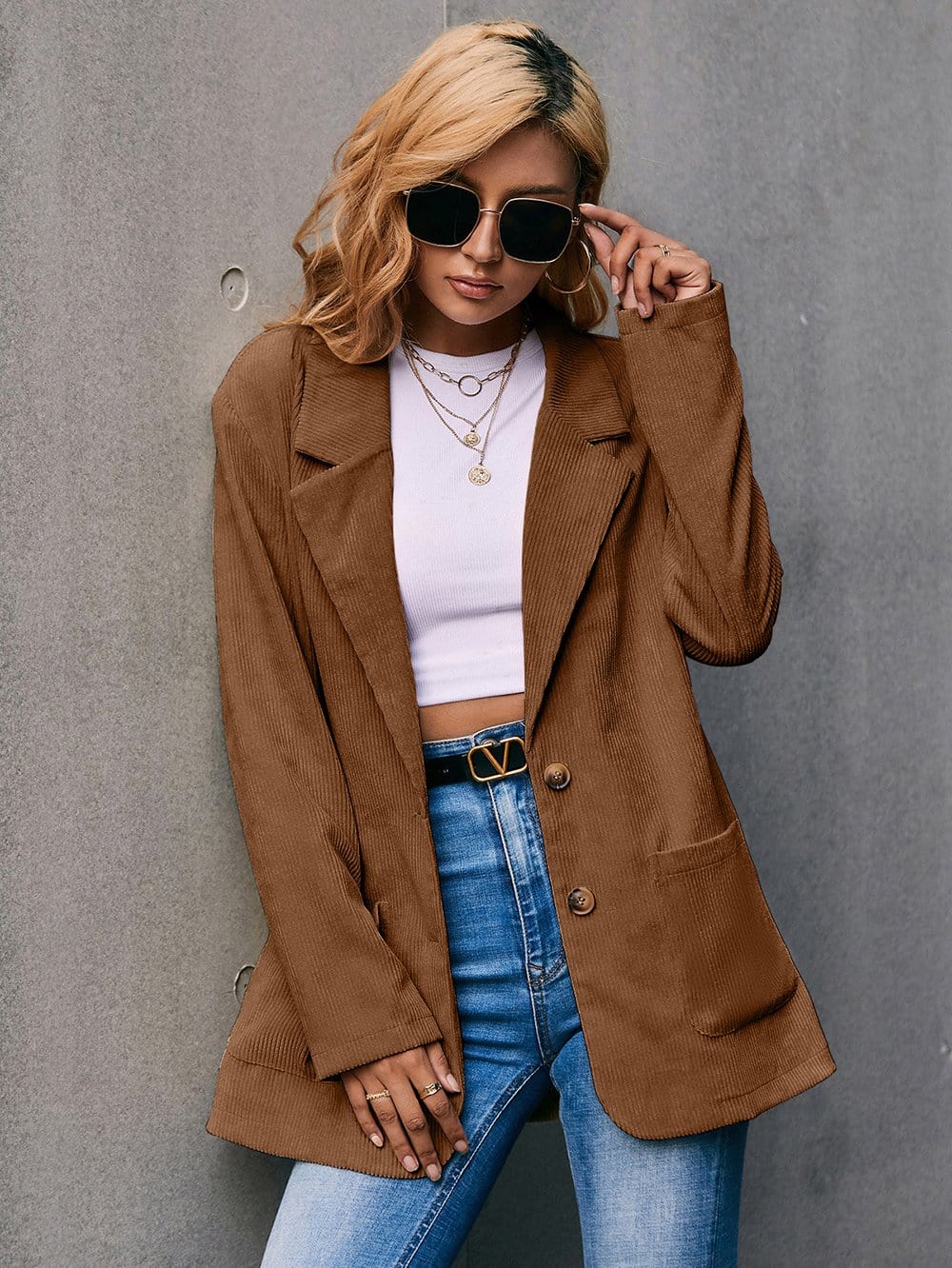 Blazer de pana con cuello de solapa 