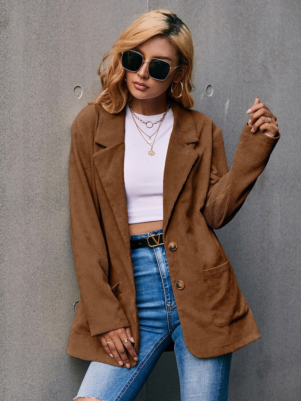 Blazer de pana con cuello de solapa 