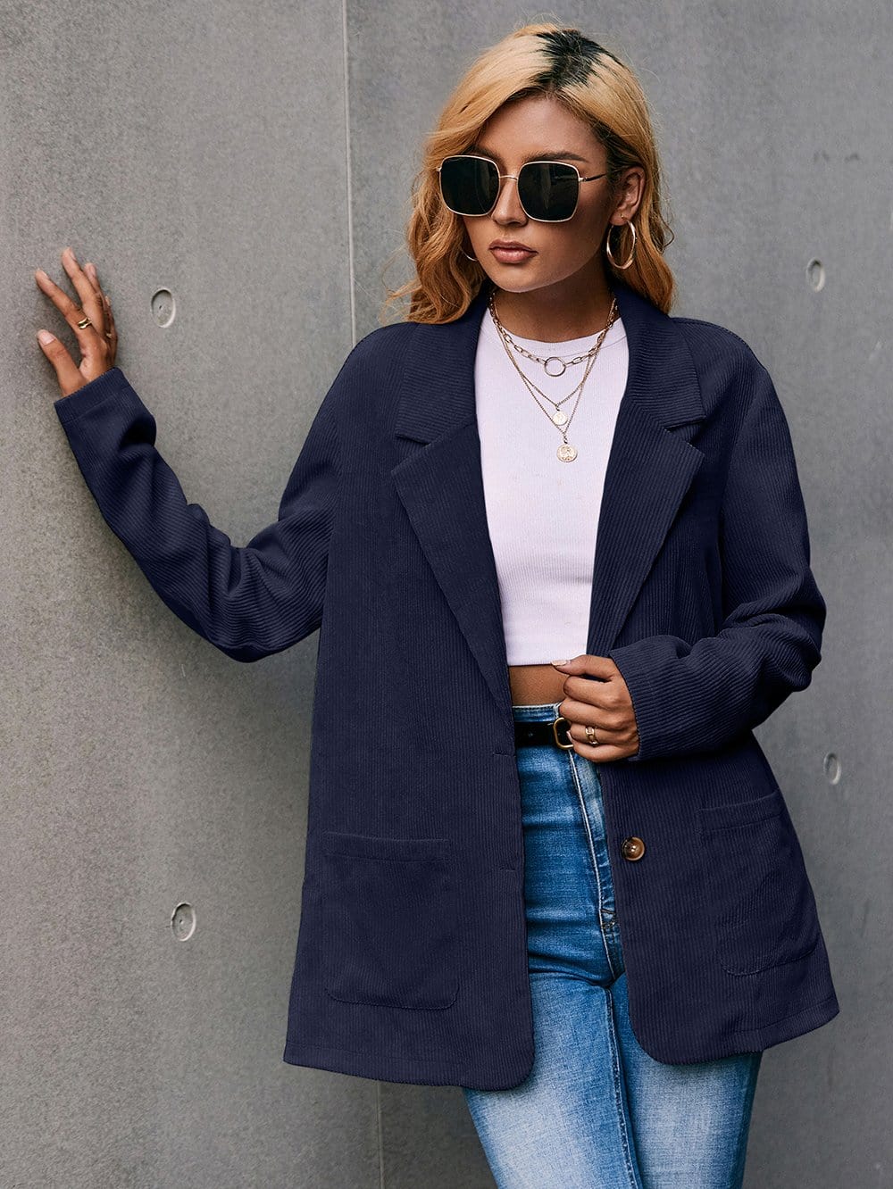 Blazer de pana con cuello de solapa 