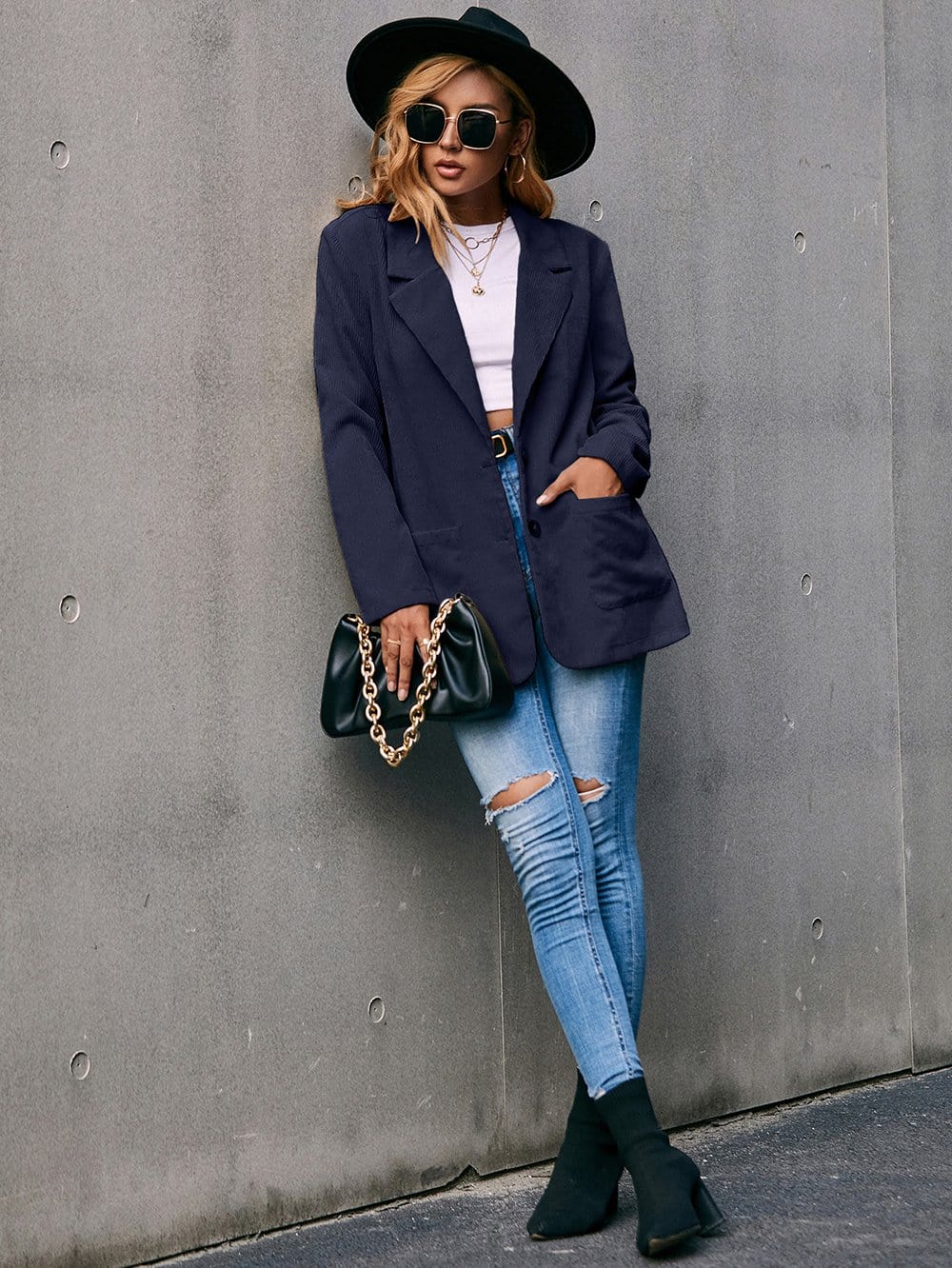 Blazer de pana con cuello de solapa 