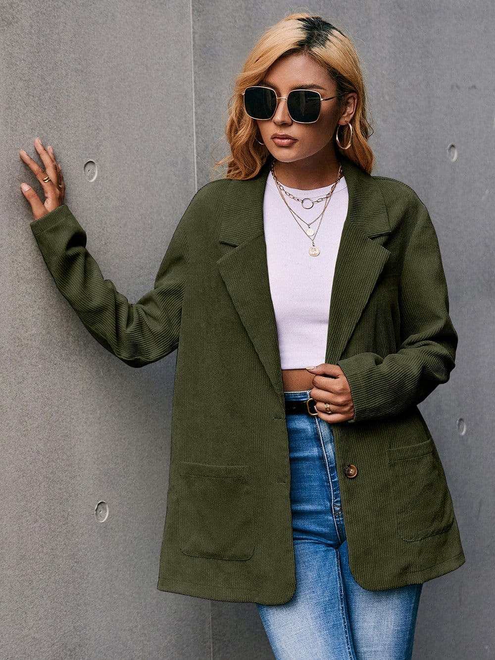 Blazer de pana con cuello de solapa 