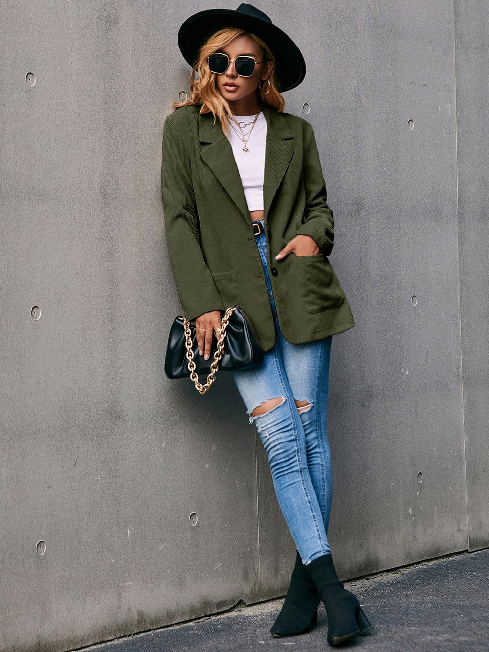 Blazer de pana con cuello de solapa 
