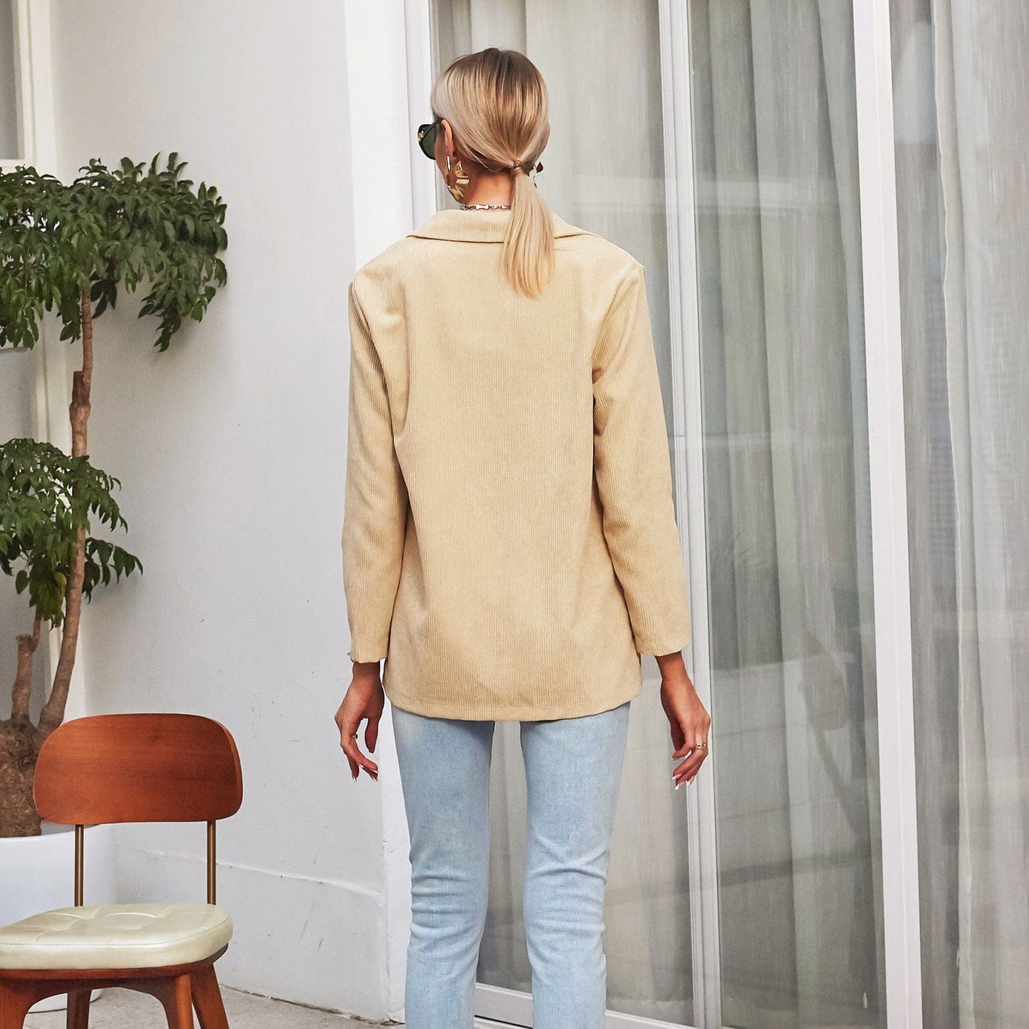 Blazer de pana con cuello de solapa 
