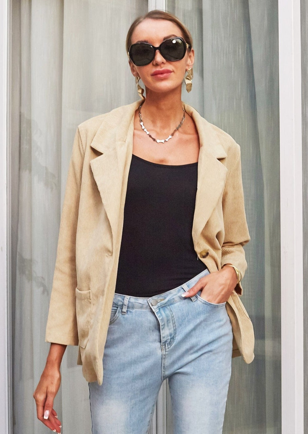 Blazer de pana con cuello de solapa 