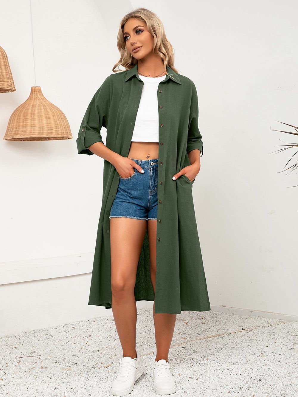 Vestido camisero de botones lisos 