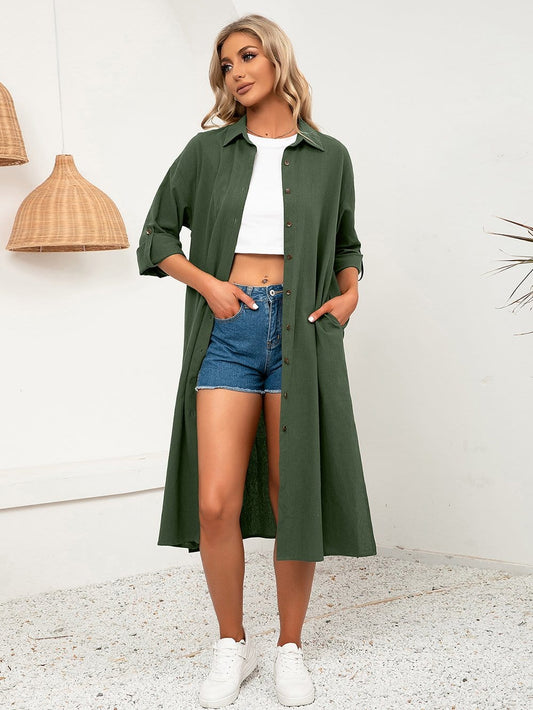 Vestido camisero de botones lisos 