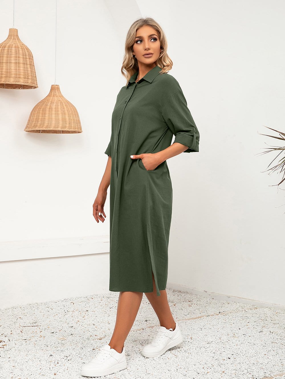 Vestido camisero de botones lisos 
