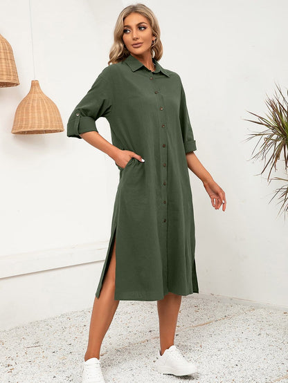 Vestido camisero de botones lisos 