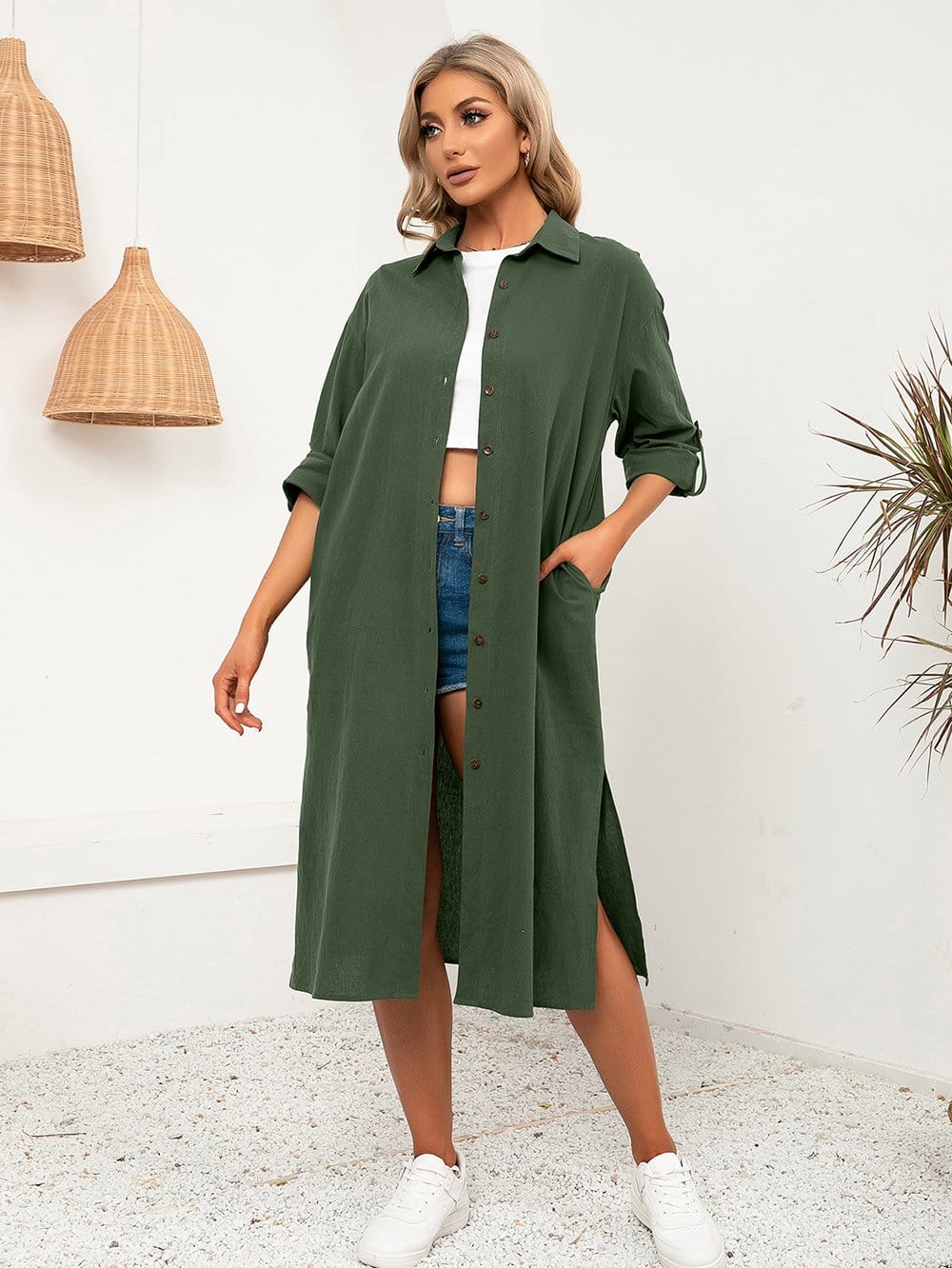 Vestido camisero de botones lisos 