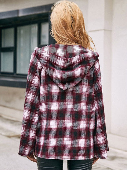 Chaqueta de cuadros escoceses con mangas acampanadas 