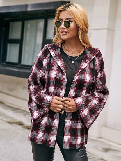 Chaqueta de cuadros escoceses con mangas acampanadas 
