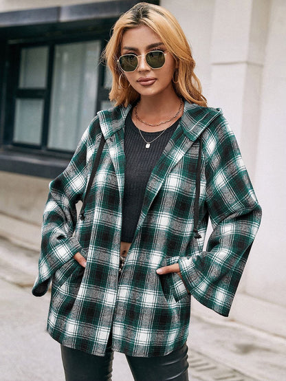 Chaqueta de cuadros escoceses con mangas acampanadas 