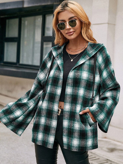 Chaqueta de cuadros escoceses con mangas acampanadas 