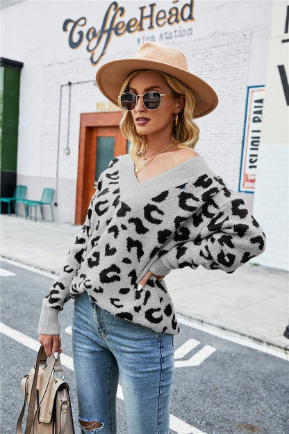 Cheetah Print Drop Shoulder Sweater