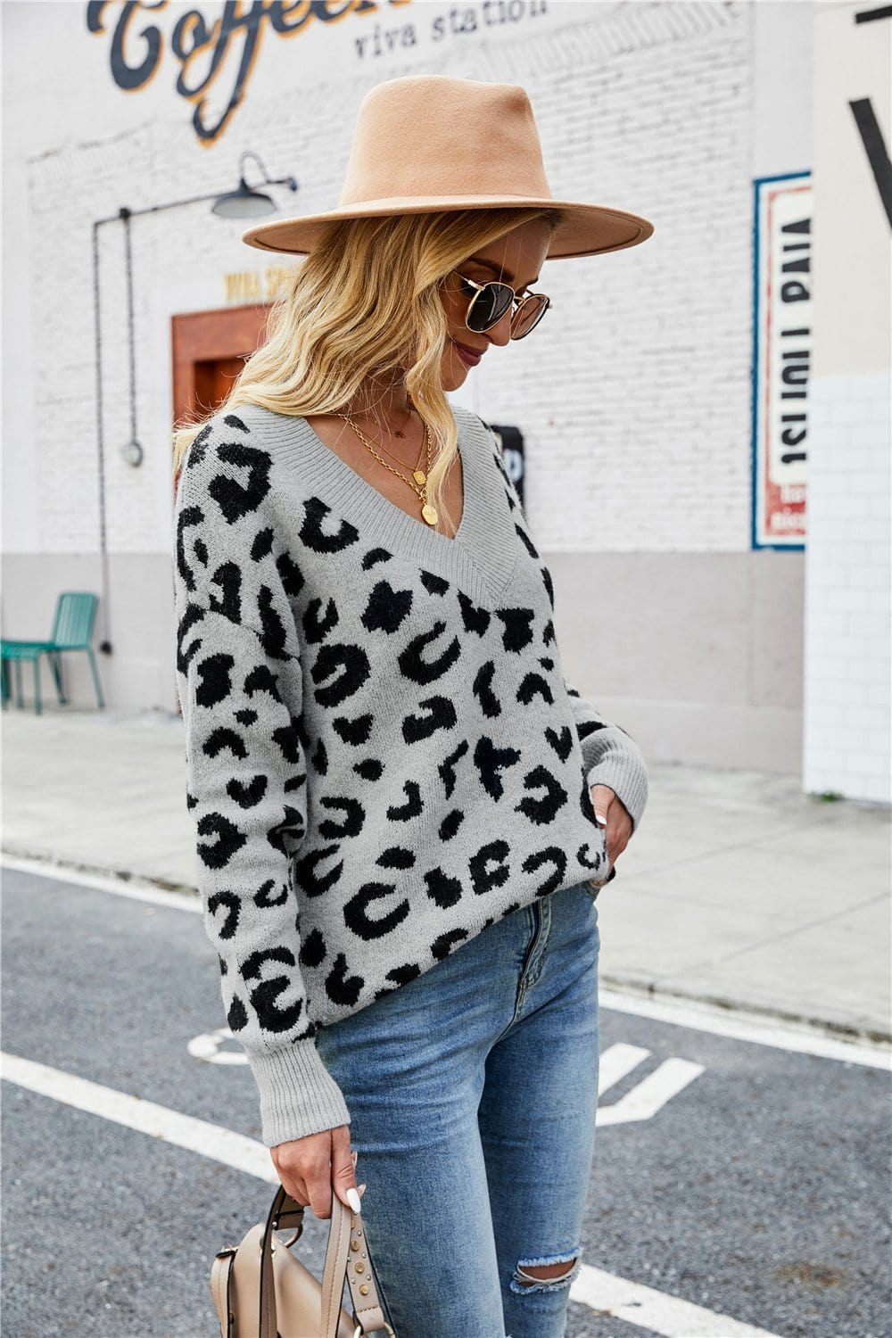 Cheetah Print Drop Shoulder Sweater