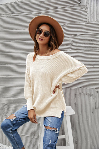 Solid Side Slit Knit Sweater