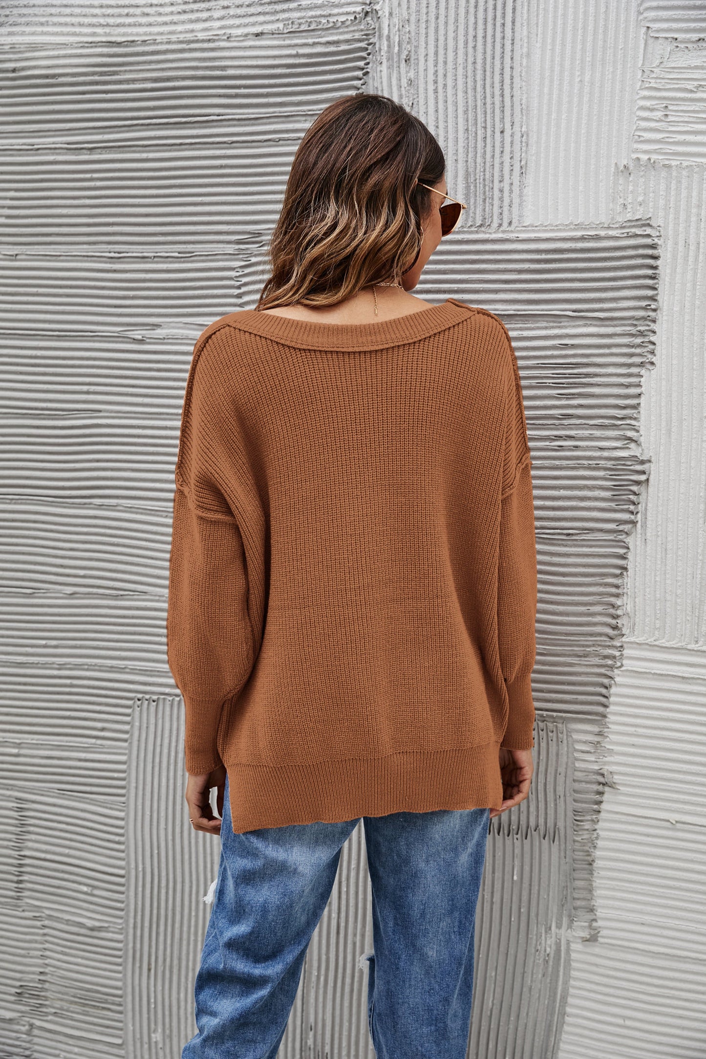 Solid Side Slit Knit Sweater