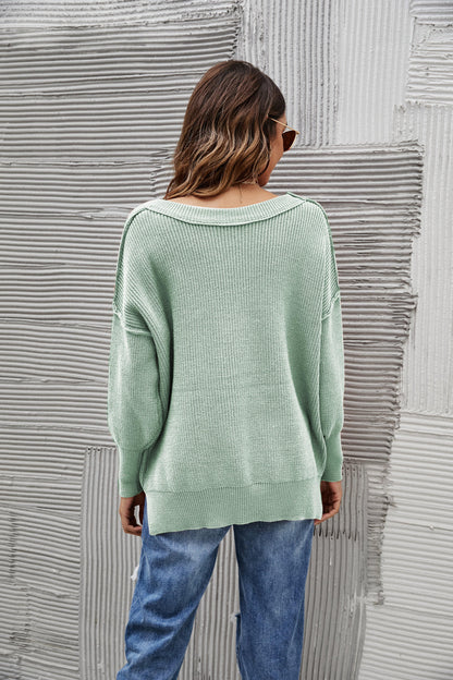 Solid Side Slit Knit Sweater