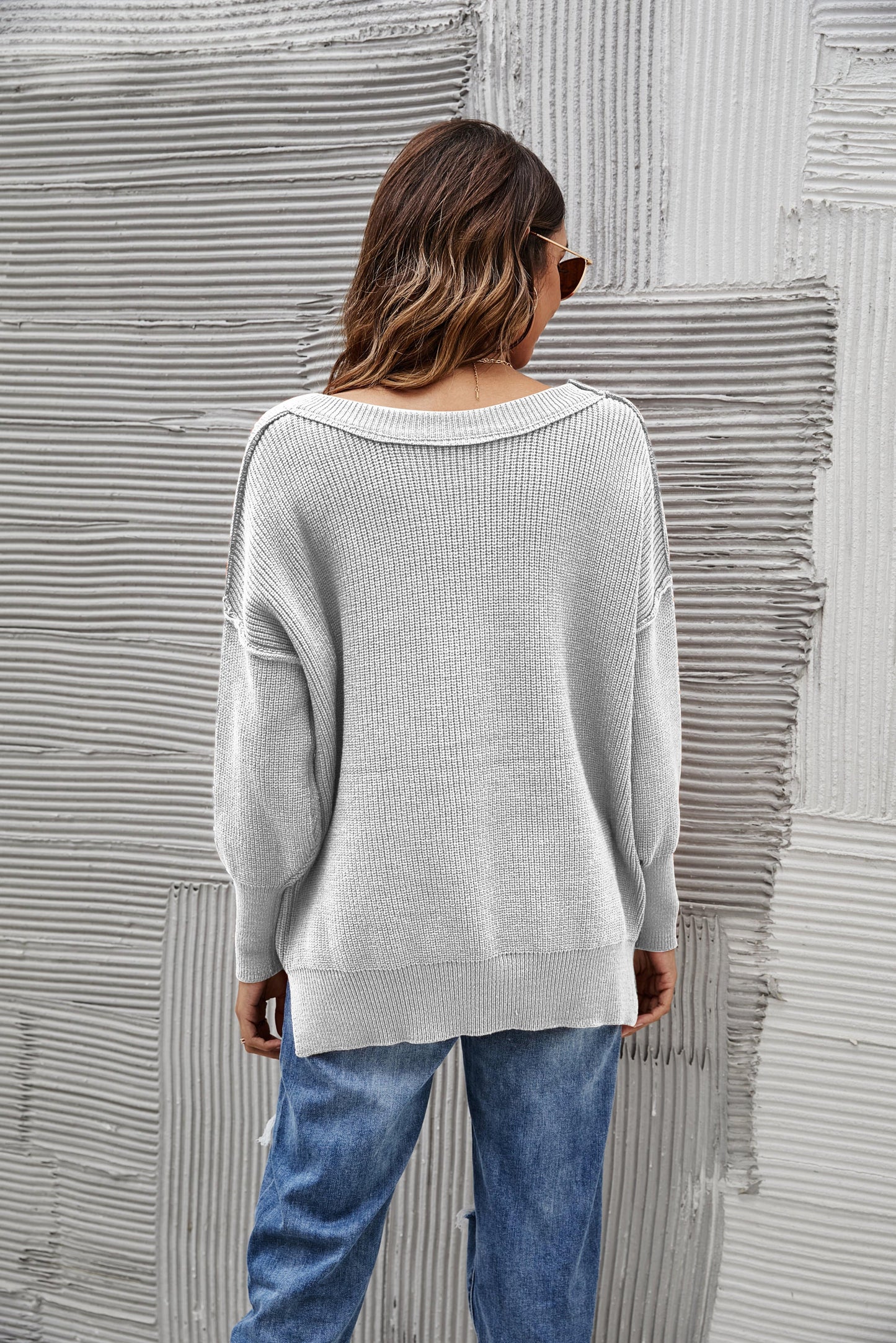 Solid Side Slit Knit Sweater