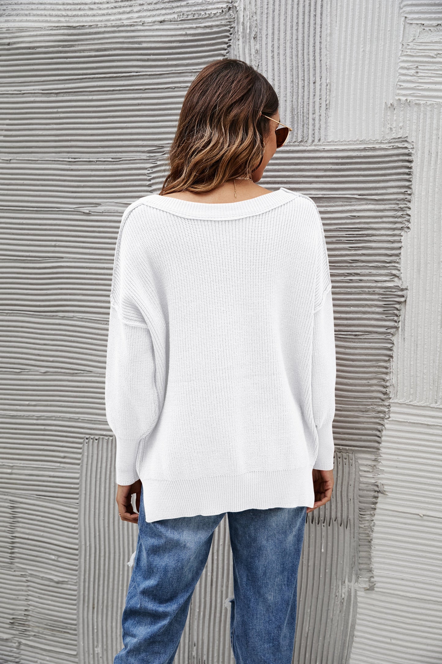 Solid Side Slit Knit Sweater