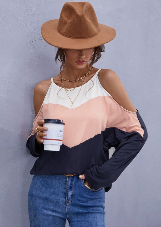 Cold Shoulder Color Block Sweater