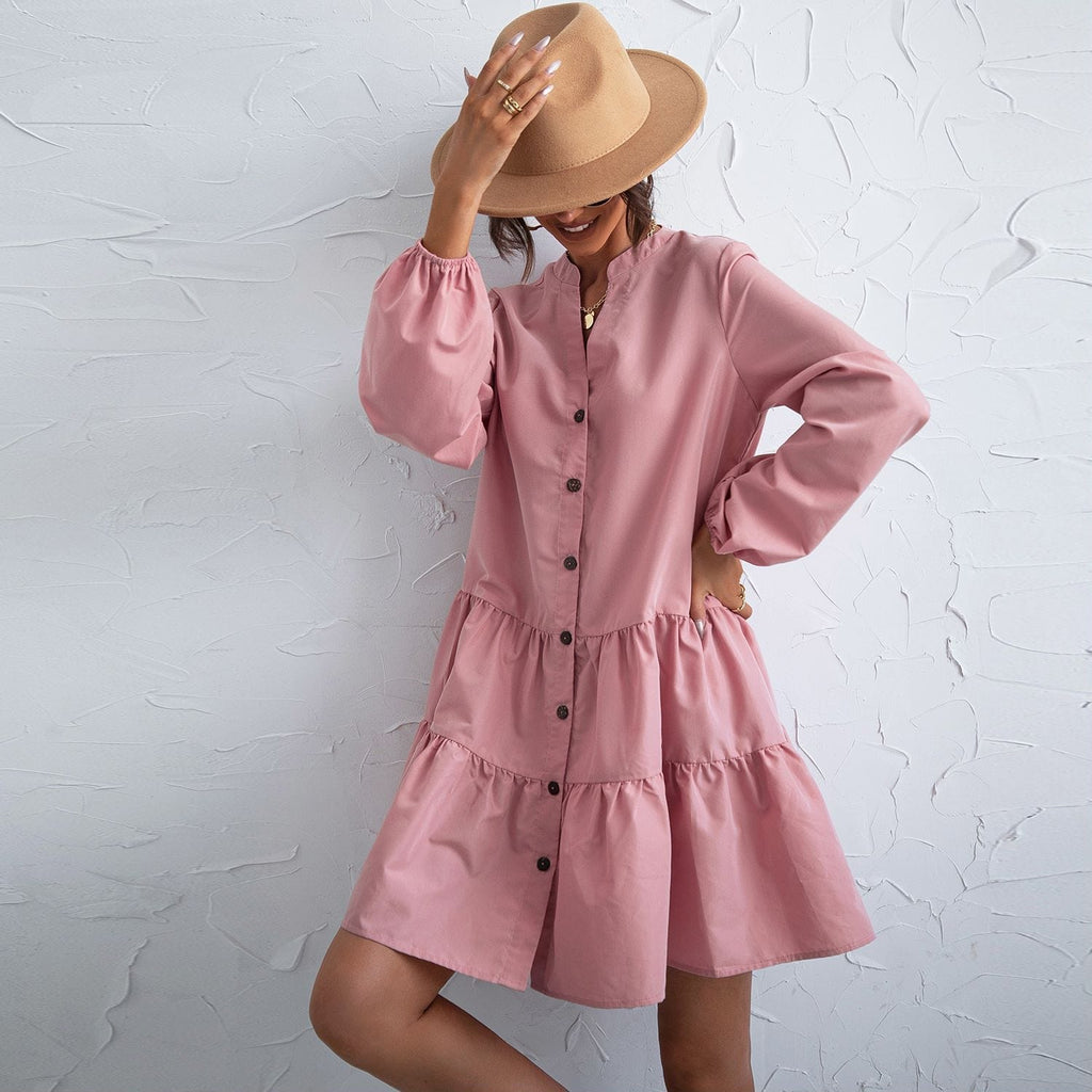 Button Down Tiered Dress