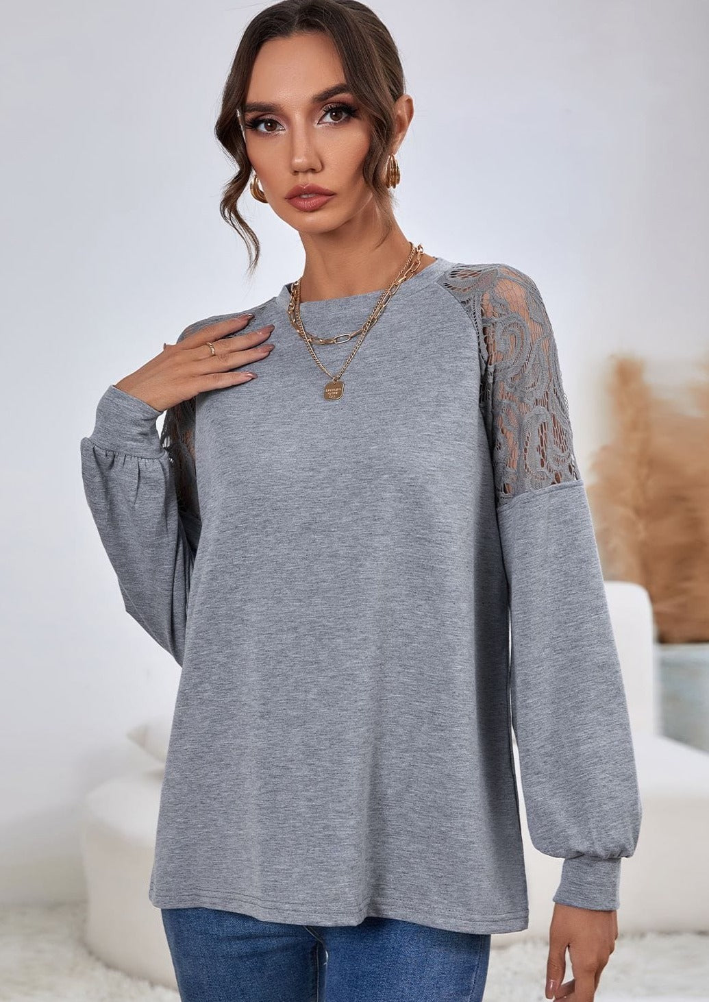 Lace Detail Raglan Sleeve Sweater