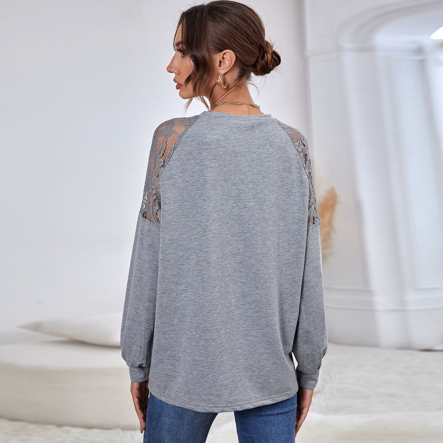 Lace Detail Raglan Sleeve Sweater