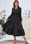Collared Long Sleeve Tiered Dress