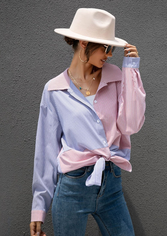 Camisa polo de rayas con bloques de color 