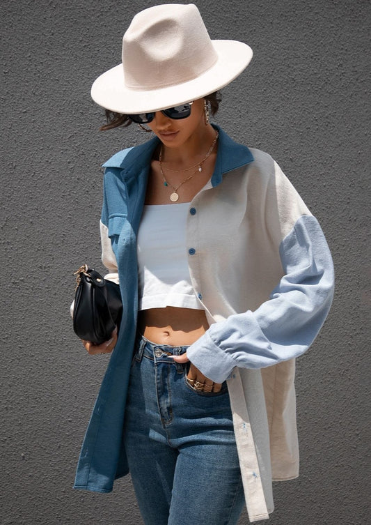 Blusa con botones y bloques de color 