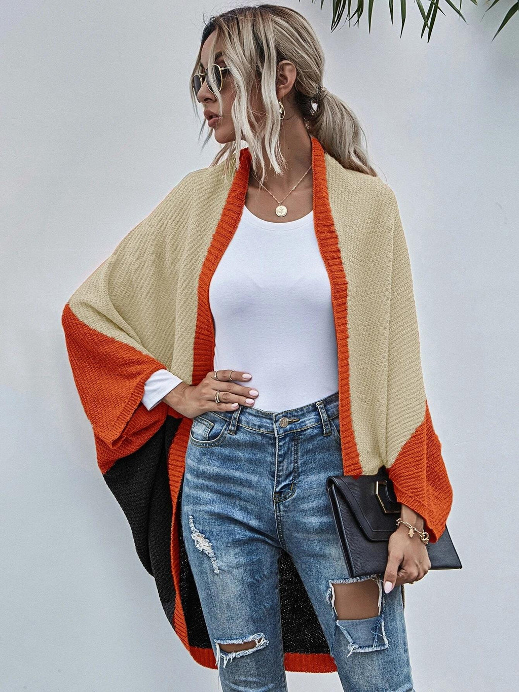 Cárdigan de punto de gran tamaño con alas de murciélago 