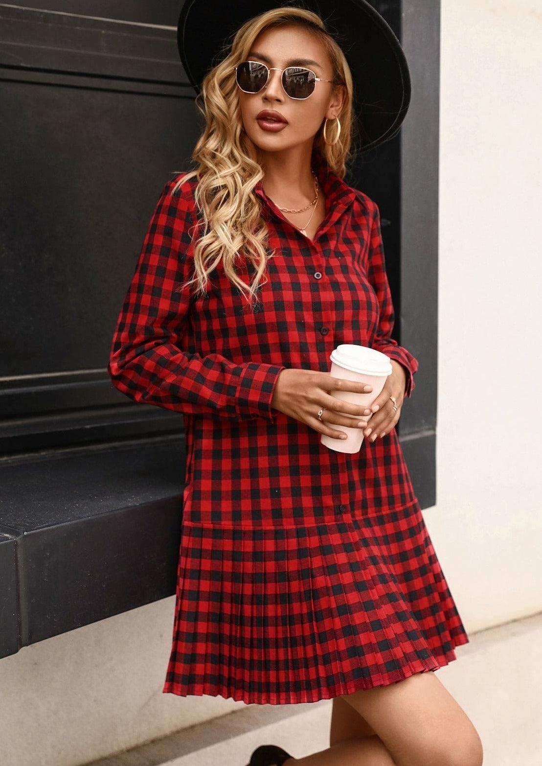 Vestido plisado con cuadros estilo búfalo 
