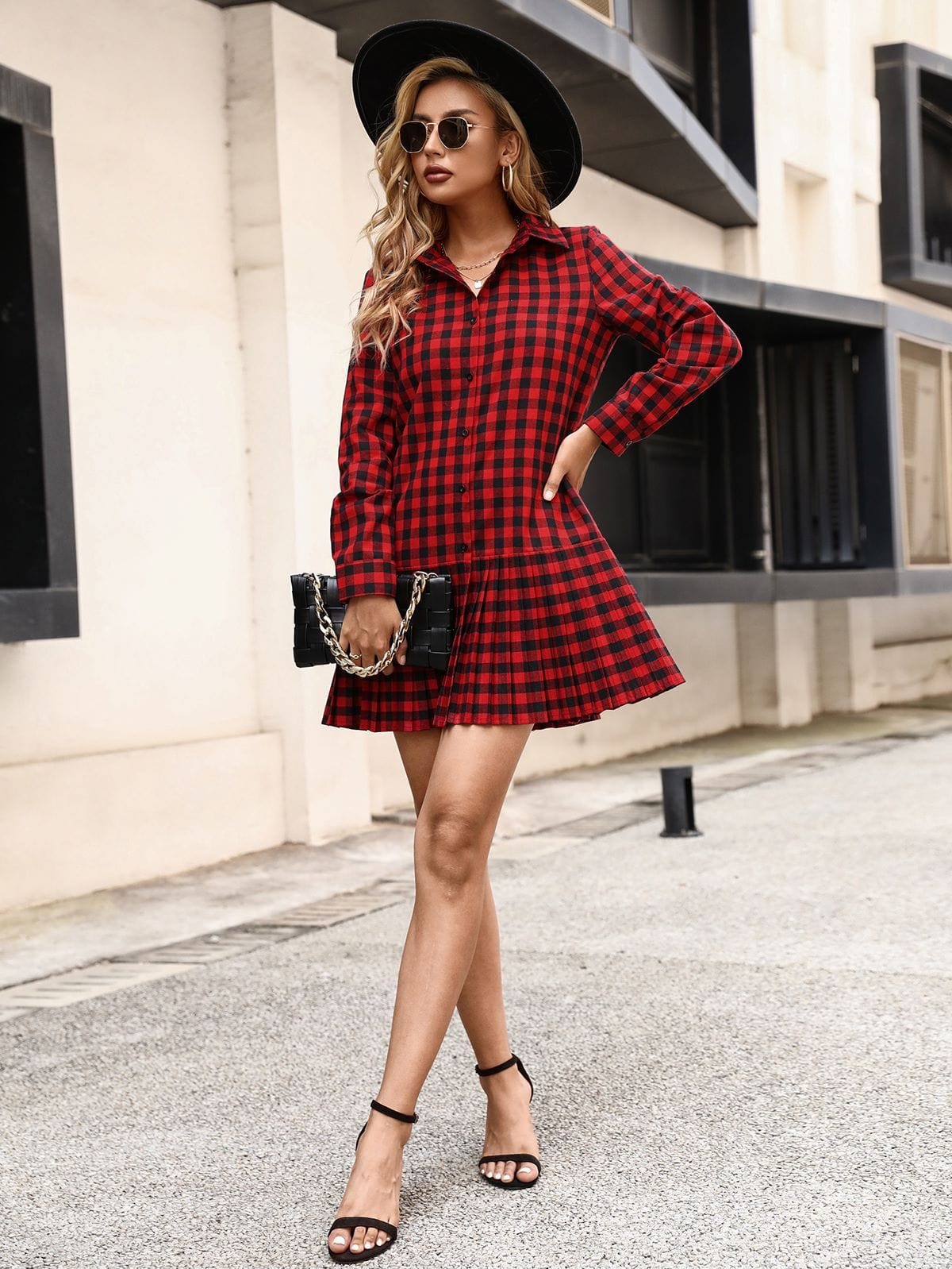 Buffalo Plaid Pleated Dress - Small 0-4 / Red Buffalo Plaid Pleated Dress - Small 0-4 / Red