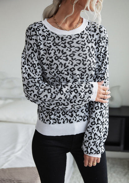 Leopard Print Contrast Trim Sweater