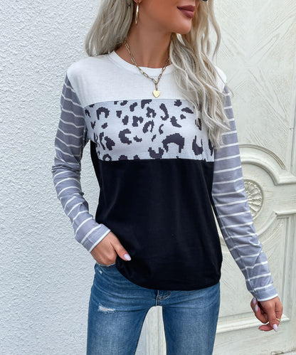 Round Neck Mixed Print Sweater