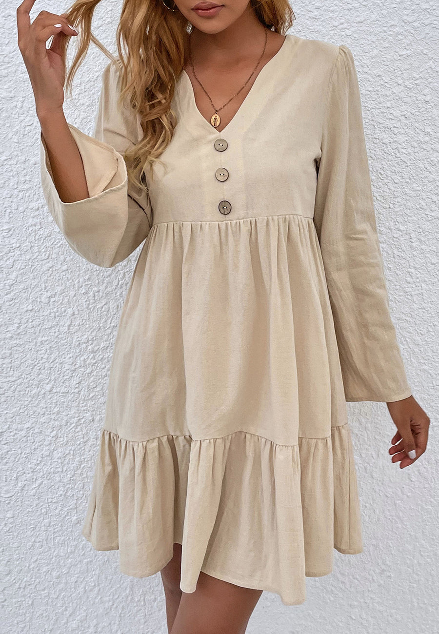 Vestido de manga larga con dobladillo con volantes 