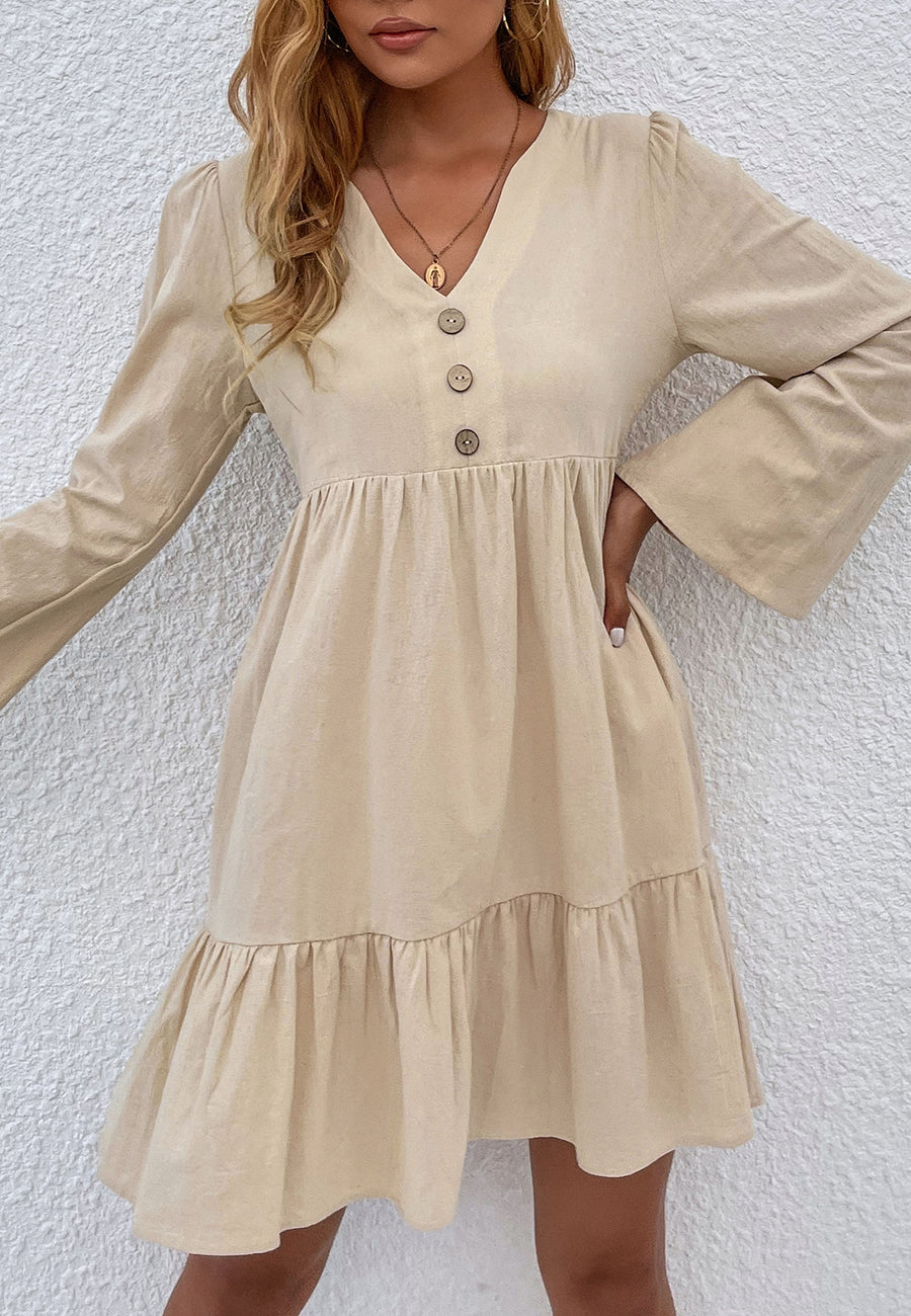 Vestido de manga larga con dobladillo con volantes 