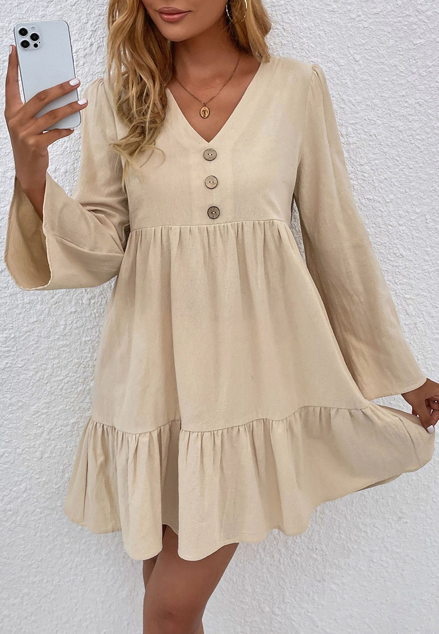 Vestido de manga larga con dobladillo con volantes 