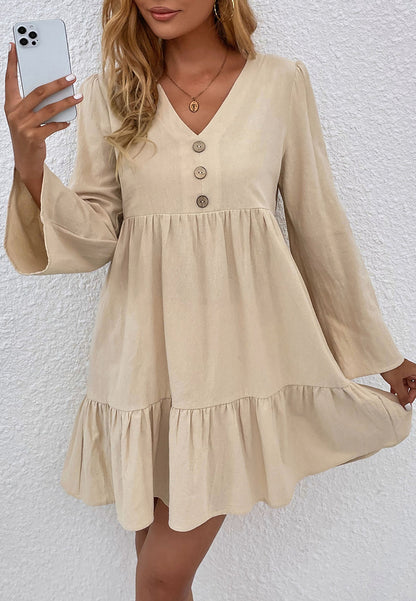 Vestido de manga larga con dobladillo con volantes 