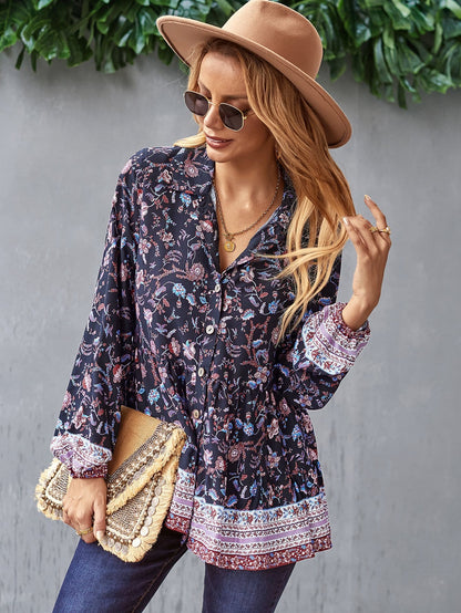 Floral Boho Button Down Blouse