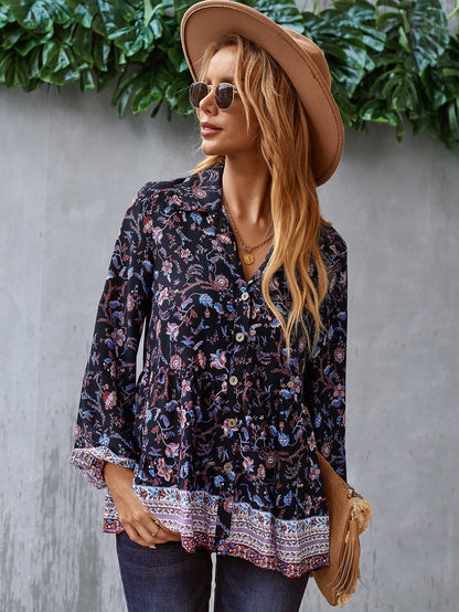 Floral Boho Button Down Blouse