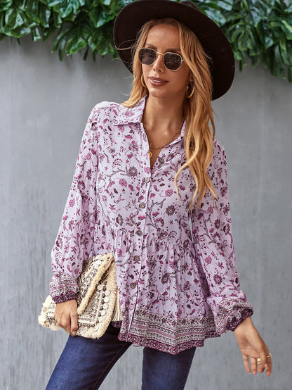 Floral Boho Button Down Blouse