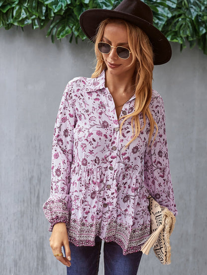 Floral Boho Button Down Blouse